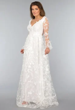 Lange Witte Bridal Jurk met Bloemen