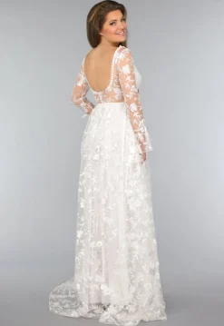 Lange Witte Bridal Jurk met Bloemen