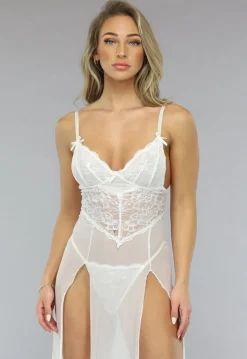 Lange Witte Slipdress Set van Mesh