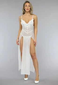 Lange Witte Slipdress Set van Mesh