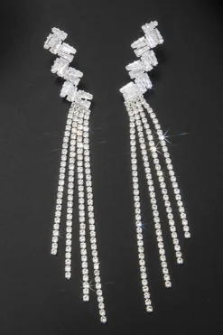 Lange Zilveren Strass Oorbellen met Zigzag