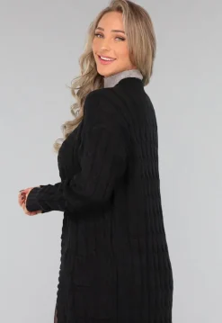 Lange Zwarte Cardigan met Zakken