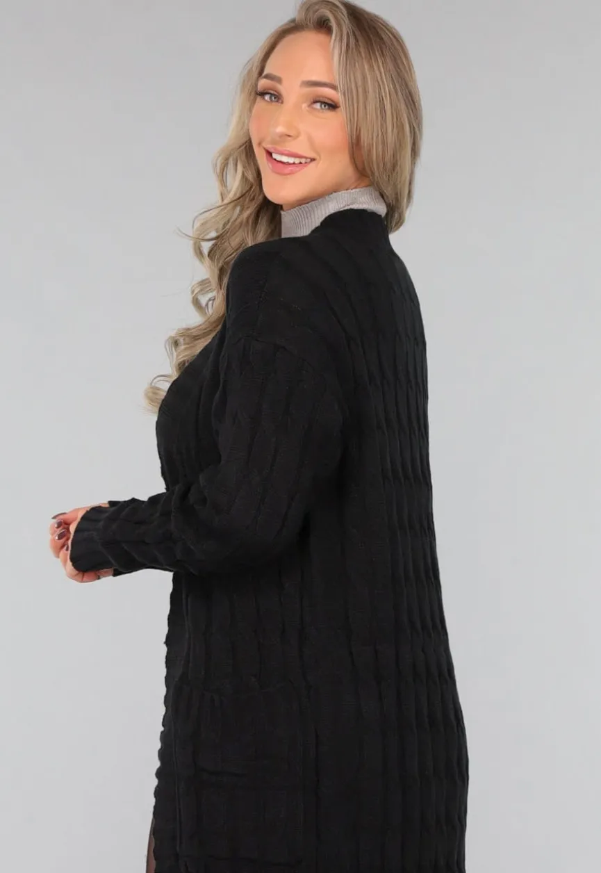 Lange Zwarte Cardigan met Zakken