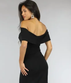 Lange Zwarte Off Shoulder Galajurk met Split