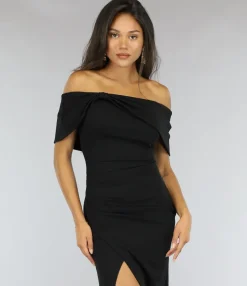 Lange Zwarte Off Shoulder Galajurk met Split