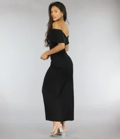 Lange Zwarte Off Shoulder Galajurk met Split