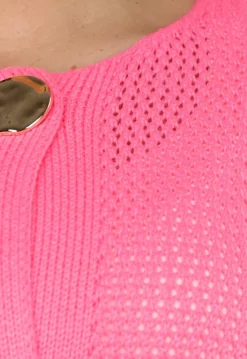 Lang Roze Gebreid Vest met Statement Knopen