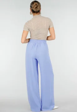 Lavendel Wide Leg Broek met Elastische Taille en Plooien