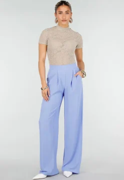 Lavendel Wide Leg Broek met Elastische Taille en Plooien