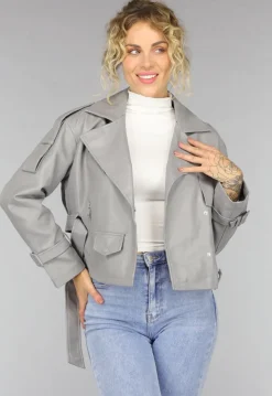 Lederlook Biker Jasje in Grijs