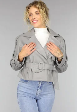 Lederlook Biker Jasje in Grijs