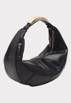 Lederlook Handtas met Gebogen Silhouet en Metalen Handvat