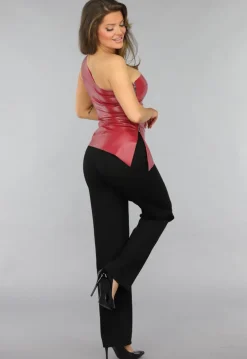 Lederlook One Shoulder Top met Handschoenen