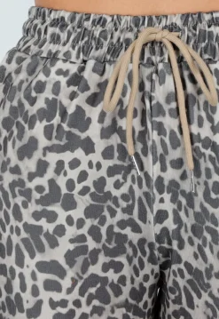 Leopard Print Broek met Rechte Pijp en Elastische Taille