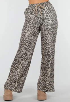Leopard Print Broek met Rechte Pijp en Elastische Taille