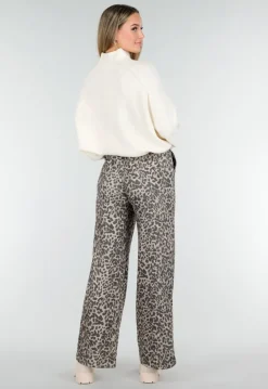 Leopard Print Broek met Rechte Pijp en Elastische Taille