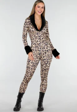 Leopard Print Jumpsuit met Bontkraag