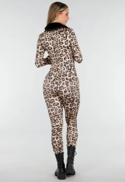 Leopard Print Jumpsuit met Bontkraag