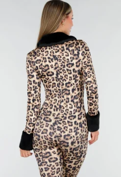 Leopard Print Jumpsuit met Bontkraag