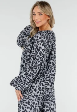 Leopard Print Lange Mouwen met Elastiek Blouse met Koordje