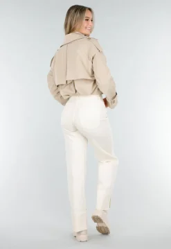 Lichtbeige Korte Trenchcoat met Knopen en Reverskraag