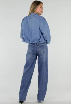 Lichtblauw Denim Jasje met Ritssluiting