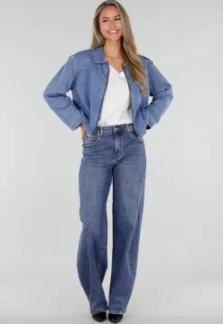Lichtblauw Denim Jasje met Ritssluiting