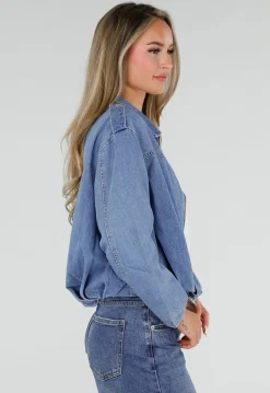 Lichtblauw Denim Jasje met Ritssluiting