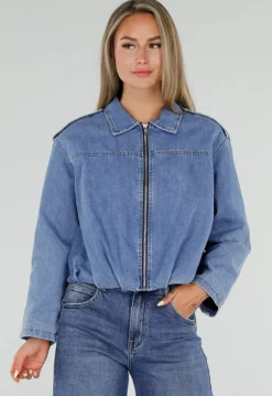 Lichtblauw Denim Jasje met Ritssluiting
