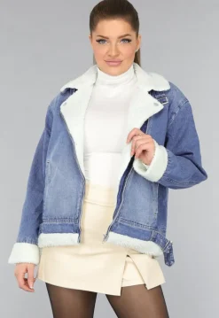 Lichtblauw Denim Teddy Biker Jasje
