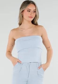 Lichtblauwe Bandeau Rib Top met Stretch