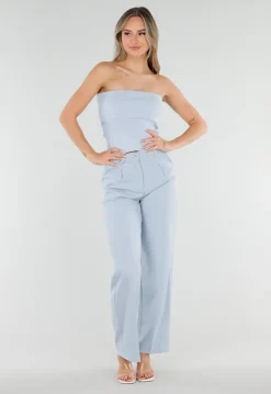 Lichtblauwe Bandeau Rib Top met Stretch