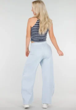 Lichtblauwe Barrel Fleece Joggingbroek met Trekkoord en Stretch