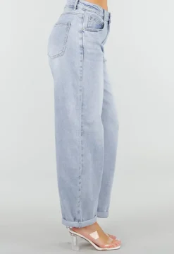 Lichtblauwe Barrel Jeans met Hoge Taille