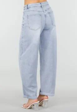 Lichtblauwe Barrel Jeans met Hoge Taille