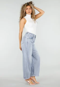 Lichtblauwe Barrel Jeans met Hoge Taille