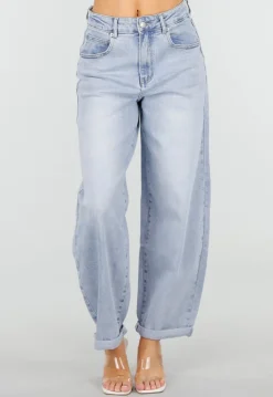 Lichtblauwe Barrel Jeans met Hoge Taille