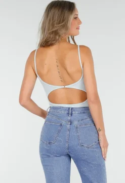Lichtblauwe Bodysuit met Spaghetti Bandjes en Pads