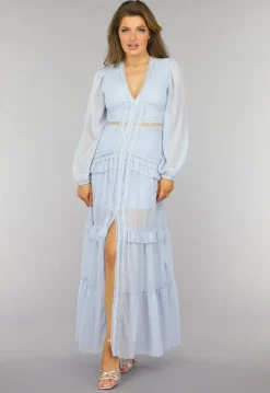 Lichtblauwe Bohemian Maxi Jurk