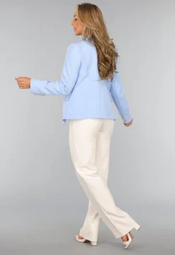 Lichtblauwe Button Blazer met Schoudervulling