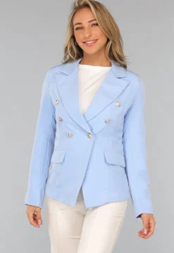 Lichtblauwe Button Blazer met Schoudervulling