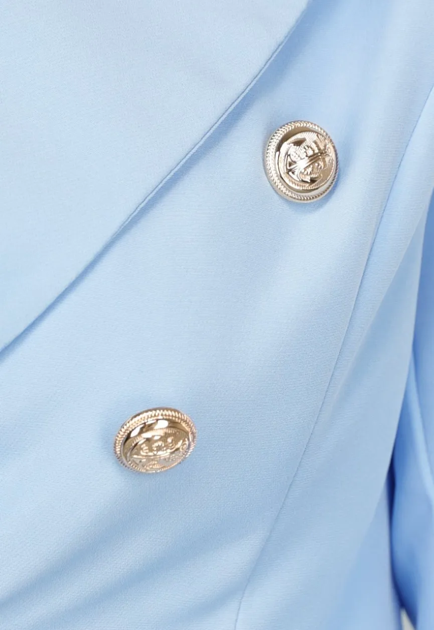 Lichtblauwe Button Blazer met Schoudervulling
