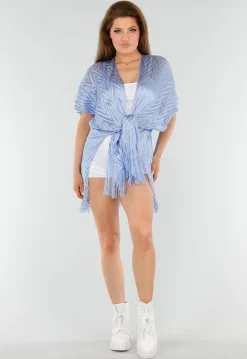 Lichtblauwe Cover-Up met Fringes en Zijsplitten