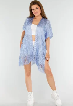 Lichtblauwe Cover-Up met Fringes en Zijsplitten