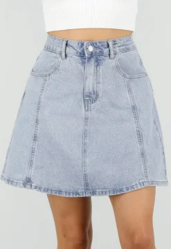 Lichtblauwe Denim A-Lijn Rok met Hoge Taille