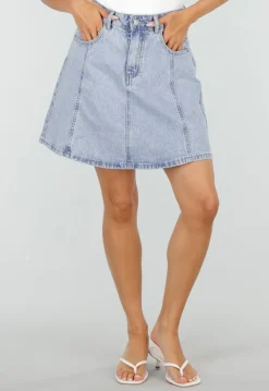 Lichtblauwe Denim A-Lijn Rok met Hoge Taille