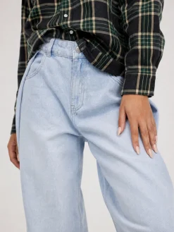 Lichtblauwe Denim Balloon Jeans met Plooien en Hoge Taille
