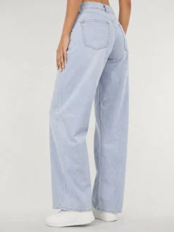 Lichtblauwe Denim Balloon Jeans met Plooien en Hoge Taille