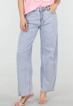 Lichtblauwe Denim Barrel Jeans met Studs en Stretch