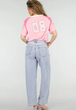 Lichtblauwe Denim Barrel Jeans met Studs en Stretch